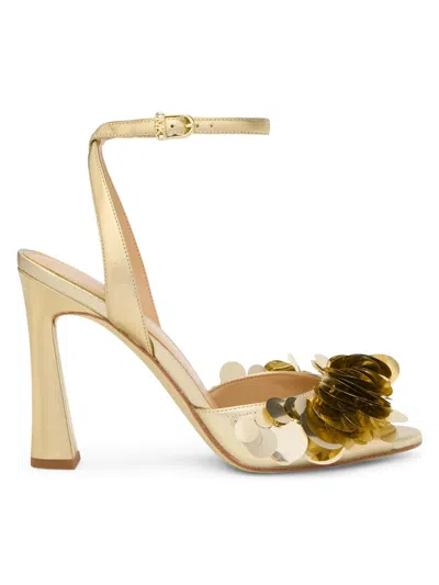 Michael Michael Kors Women's Loretta 100mm Paillette Leather Sandals In Gold