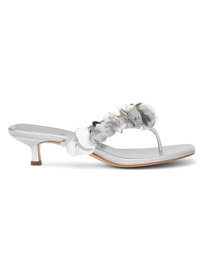 Michael Michael Kors Women's Loretta 50mm Paillette-sequin Kitten Sandals In Silver