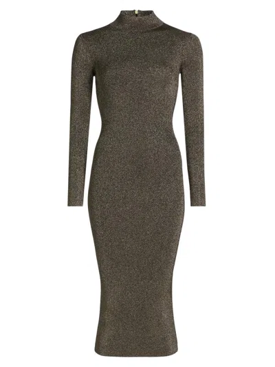 Michael Michael Kors Women's Metallic Mock Turtleneck Body-con Midi-dress In Gray
