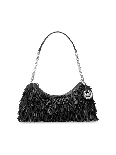 Michael Michael Kors Women's Nolita Medium Fringed Leather Pouchette In Black
