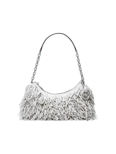 Michael Michael Kors Women's Nolita Medium Fringed Leather Pouchette In Silver