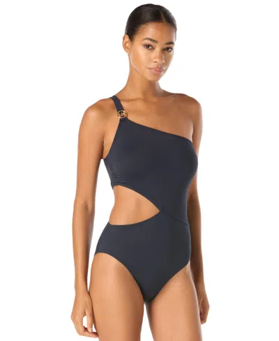 Michael Michael Kors Women's One-shoulder Cutout One-piece Swimsuit In Blue