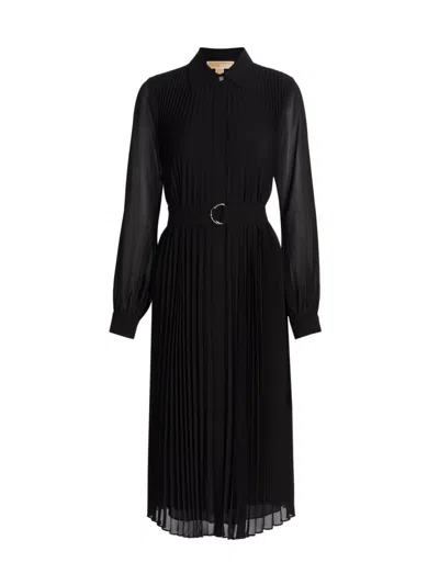Michael Michael Kors Women's Pleated Midi-shirtdress In Black
