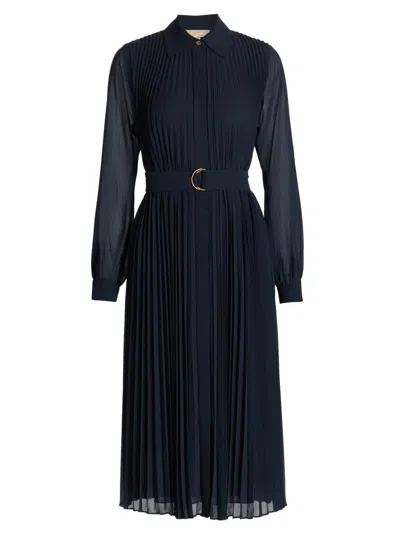 Michael Michael Kors Women's Pleated Midi-shirtdress In Blue
