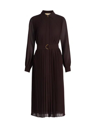 Michael Michael Kors Women's Pleated Midi-shirtdress In Brown