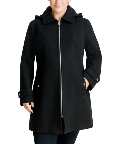 Michael Michael Kors Women's Plus Size Hooded Point-collar Coat In Black