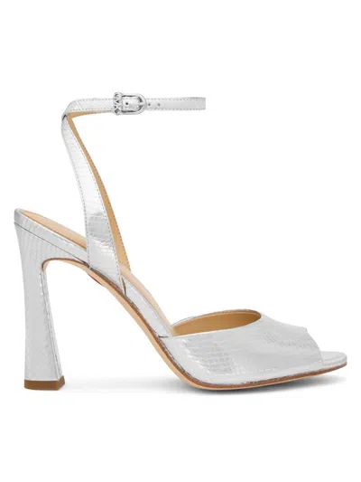 Michael Michael Kors Women's Rosie 100mm Leather Sandals In Silver