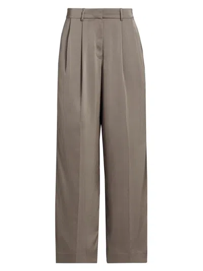 Michael Michael Kors Women's Satin Pleated Wide-leg Pants In Brown