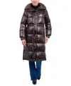 Michael Michael Kors Women's Shiny 3/4 Puffer Coat, Chocolate In Gold