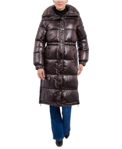 Michael Michael Kors Women's Shiny 3/4 Puffer Coat, Chocolate In Gold