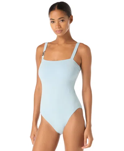 Michael Michael Kors Women's Square Neck Adjustable Straps One-piece Swimsuit In Blue