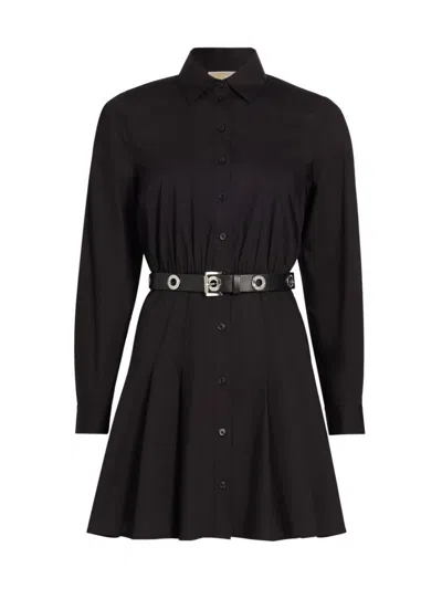 Michael Michael Kors Women's Stretch-cotton Poplin Belted Mini-shirtdress In Black