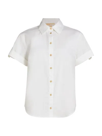 Michael Michael Kors Women's Stretch-cotton Poplin Short-sleeve Shirt In White
