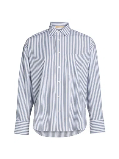 Michael Michael Kors Women's Striped Cotton Poplin Button-front Shirt In Blue