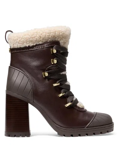 Michael Michael Kors Women's Sydra 95mm Faux Shearling-trim Leather Booties In Brown