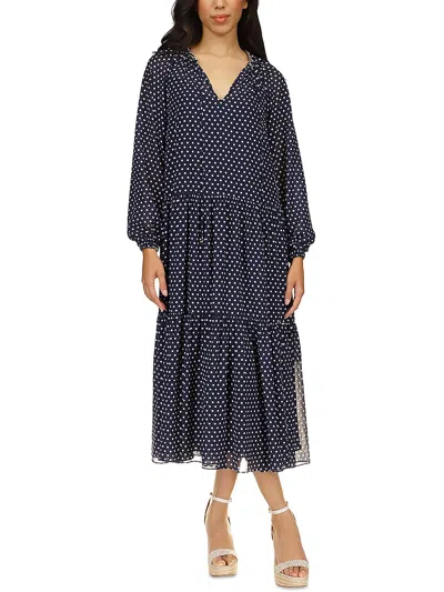 Michael Michael Kors Womens Chiffon Polka Dot Midi Dress In Blue