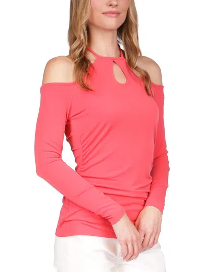 Michael Michael Kors Womens Cold Shoulder Keyhole Neck Blouse In Pink