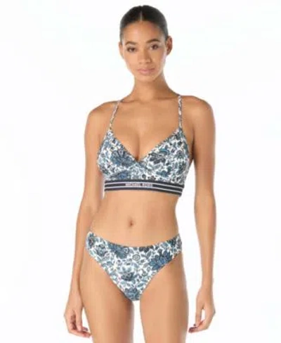 Michael Michael Kors Womens Cross Back Bikini Top High Leg Bottoms In Blue