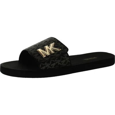 Michael Michael Kors Womens Cushioned Footbed Coated Canvas Slide Sandals In Black