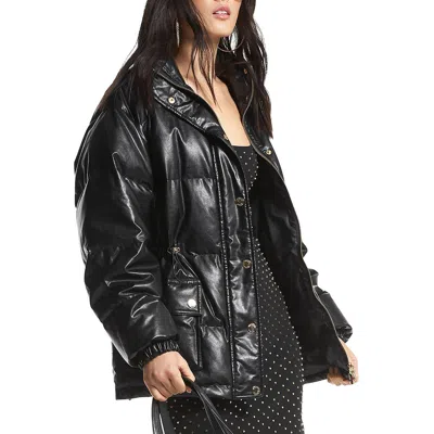 Michael Michael Kors Womens Faux Leather Cold Weather Puffer Jacket In Black