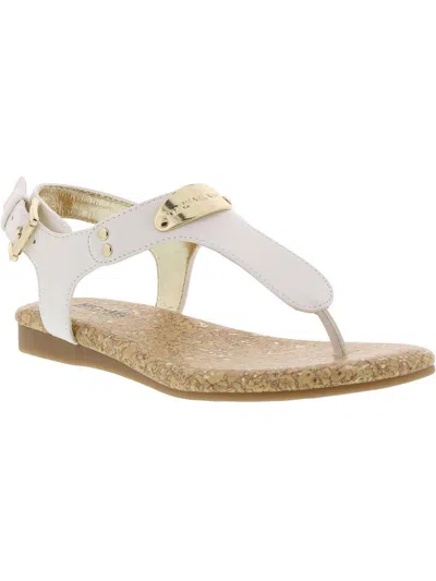 Michael Michael Kors Womens Faux Leather T-strap Thong Sandals In White