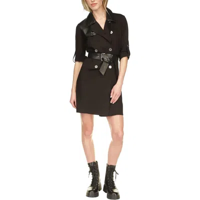 Michael Michael Kors Womens Faux Leather Trim Viscose Shirtdress In Black