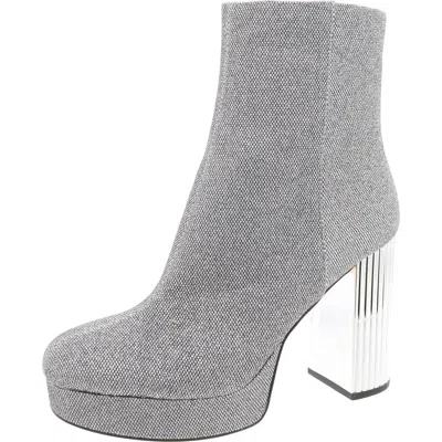 Michael Michael Kors Womens Glitter Canvas Mid-calf Boots In Silver