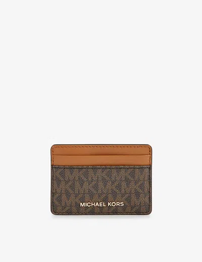Michael Michael Kors Womens Jet Set Charm Monogram Faux-leather Card Holder Brown