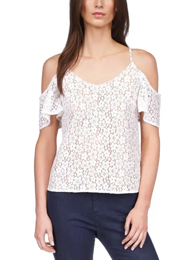 Michael Michael Kors Womens Lace Overlay U-neck Cold Shoulder In White