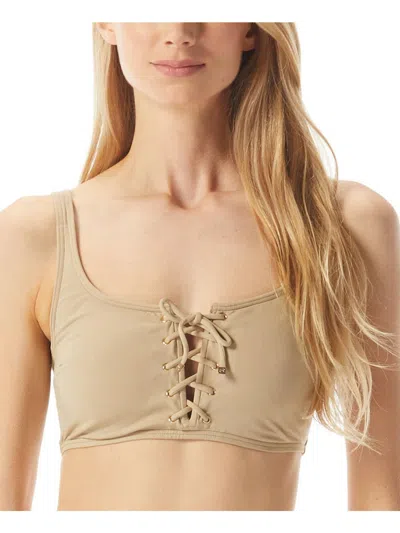 Michael Michael Kors Womens Lace-up Scoop Neck Bikini Swim Top In Brown