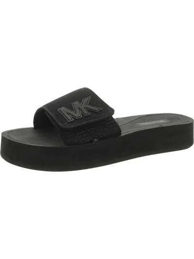 Michael Michael Kors Womens Logo Canvas Slide Sandals In Black