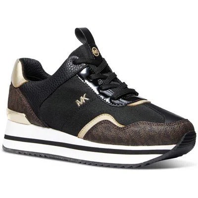 Michael Michael Kors Womens Metallic Faux Leather Casual And Fashion Sneakers In Black