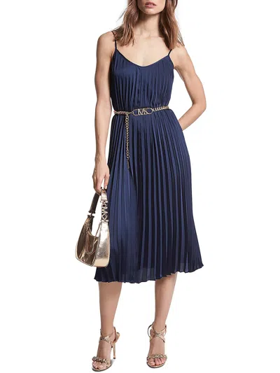 Michael Michael Kors Womens Pleated Long Slip Dress In Blue