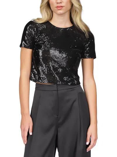 Michael Michael Kors Womens Sequined Crewneck Cropped In Black