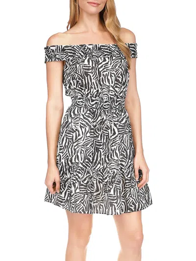 MICHAEL MICHAEL KORS Womens Green Smocked Ruffled Unlined Hook And Eye Closure Printed Short Sleeve V Neck Above The Knee Faux Wrap Dress