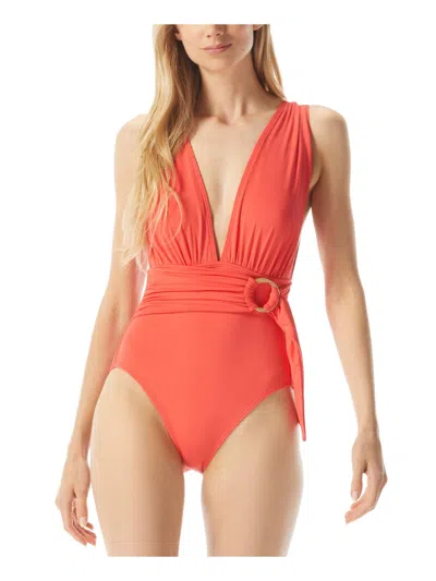 Michael Michael Kors Womens Solid Nylon One-piece Swimsuit In Yellow