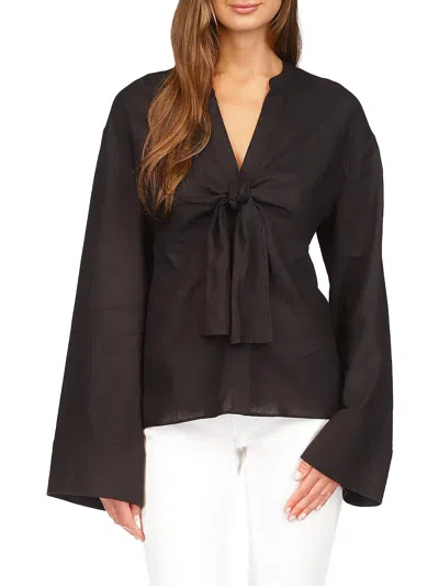 Michael Michael Kors Womens V-neck Bow Button-down Blouse In Black