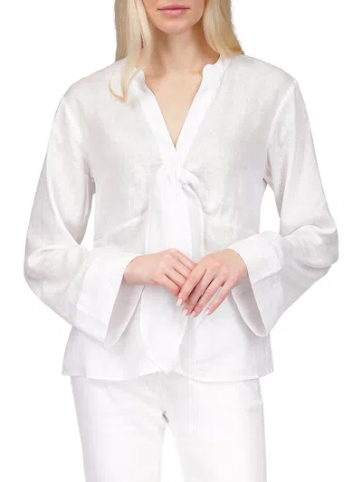Michael Michael Kors Womens V-neck Bow Button-down Blouse In White