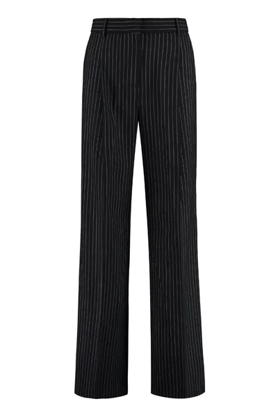 Michael Michael Kors Wool Blend Trousers With Pin-striped Motif In Black