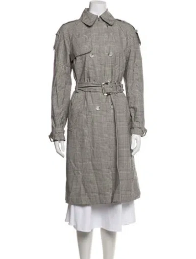 Pre-owned Michael Michael Kors Wool Plaid Print Trench Coat In Grey