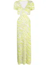 Michael Michael Kors Zebra-print Cut-out Maxi Dress In Green