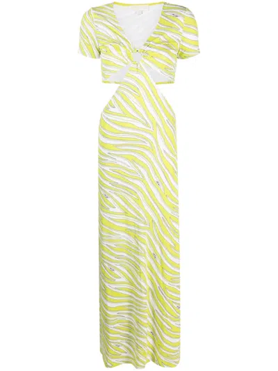 Michael Michael Kors Zebra-print Cut-out Maxi Dress In Green