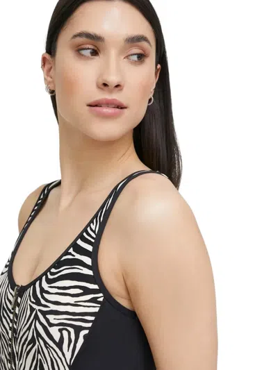 Michael Michael Kors Zebra-print Zip-up Swimsuit In Multi