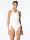 Michael Michael Kors Zip Front One Piece Swimsuit In White