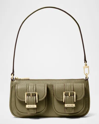 Michael Michael Kors Zoe Buckle Leather Shoulder Bag In Safari Gre