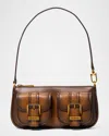 Michael Michael Kors Zoe Small Burnished Leather Pochette Shoulder Bag In Brown