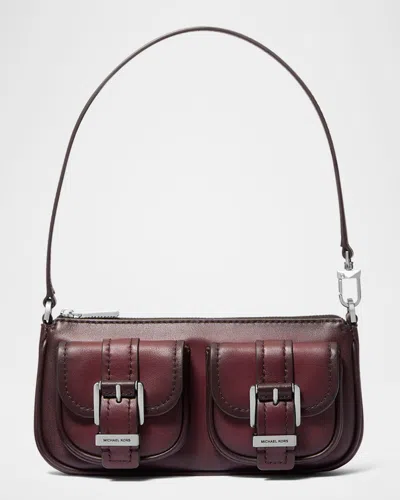 Michael Michael Kors Zoe Small Faded Leather Pouchette Shoulder Bag In Burgundy