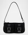 Michael Michael Kors Zoe Small Rhinestone Suede Pochette Shoulder Bag In Black