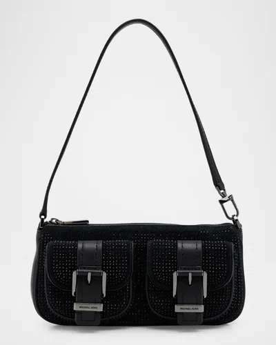 Michael Michael Kors Zoe Small Rhinestone Suede Pochette Shoulder Bag In Black