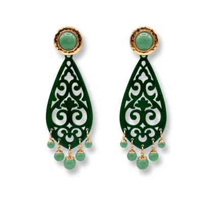 Michael Nash Jewelry Women's Amelia Jade Green Resin Cut Out With Green Aventurine Drops Earrings